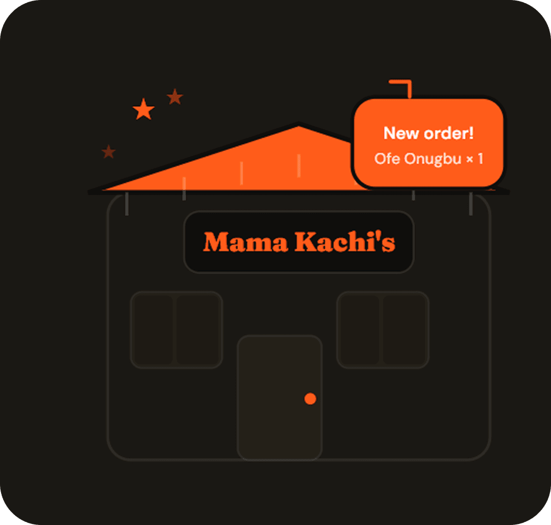 Mama Kachi's restaurant with new order notification